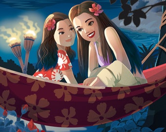 Sister Bestfriends Portrait Lilo and Nani-Inspired Custom Portrait - DIGITAL FILE ONLY by Euodos