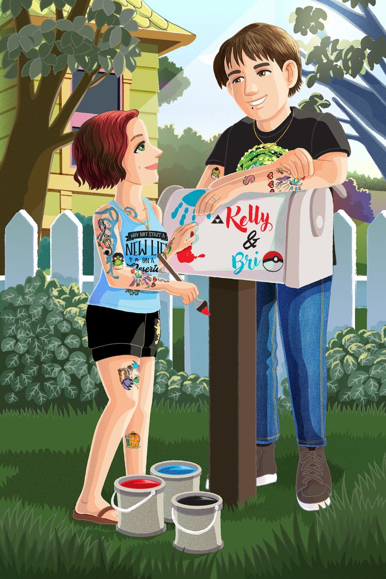 Couple Portrait with Mailbox, Romantic Gift Digital File Only by Euodos zdjęcie 4