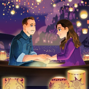 Tangled-Inspired Commissioned Couple Portrait Boat Scene Digital File Only with/without Animation by Euodos image 2