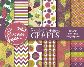 Grapes Digital Paper 12 Designs for Scrapbook Journal Succulent Fruit Series by Euodos