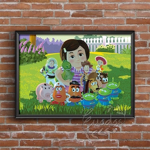 Toy Story Inspired All Cast Scene with Toys Child Kid  Portrait - Digital File Only by Euodos