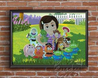 Toy Story Inspired All Cast Scene with Toys Child Kid  Portrait - Digital File Only by Euodos