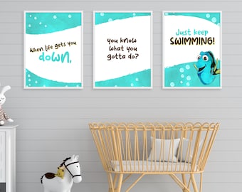 Motivational Quote Just Keep Swimming 3 Series Instant download by Euodos