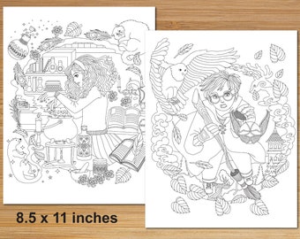 Harry Poter Coloring Pages Instant Digital Download 12x12 and 8.5 x 11 inches by Euodos