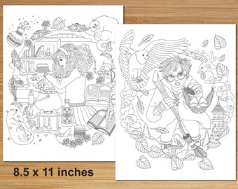 Harry Poter Coloring Pages Instant Digital Download 12x12 and 8.5 x 11 inches by Euodos