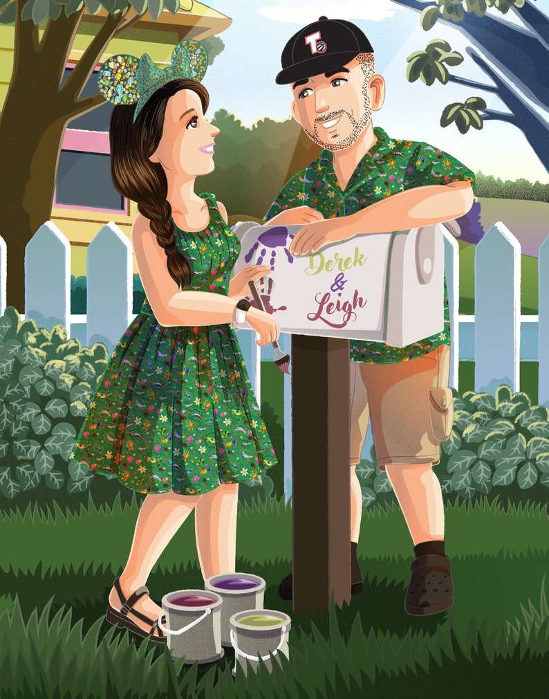 Couple Portrait with Mailbox, Romantic Gift Digital File Only by Euodos image 1