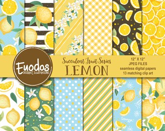 Lemon Digital Paper for Scrapbook Journal Succulent Fruit Series by Euodos