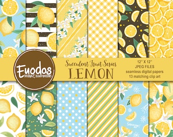 Lemon Digital Paper for Scrapbook Journal Succulent Fruit Series by Euodos