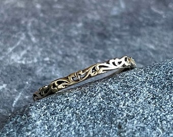 Estate 14k Gold Filigree Ring Band, Size 8, Free Shipping and Gift Wrap