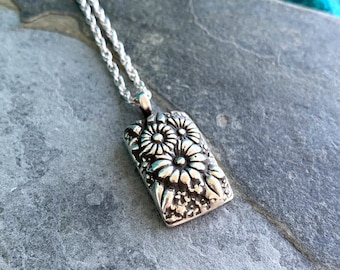 Fine Silver Daisy Flower Necklace, Free Shipping and Gift Wrap,