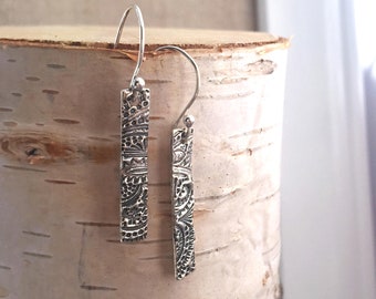 Silver Paisley Bar Earrings, Dangle, Free Shipping and Gift WrapHoliday Gift