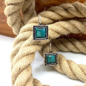 SILPADA Sterling Silver Square Turquoise Earrings,  Free Gift Wrap