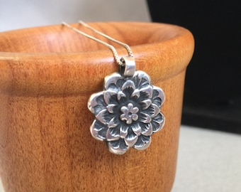 Handmade Silver Flower Button Necklace, Free Shipping and Gift Wrap, - Holiday Gift