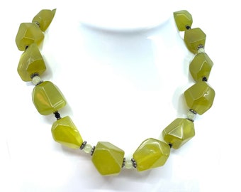 Chunky Olive Jade Statement Necklace, Free Shipping and Gift Wrap