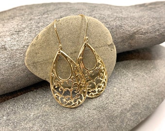 Delicate Gold Plated Filigree Drop Earrings