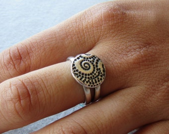 Handmade Dotted Silver Spiral Ring,  Size 7, Free Shipping and Gift Wrap