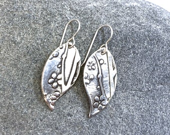 Silver Cherry Blossom Earrings, FREE GIFT BOX, Free Shipping,