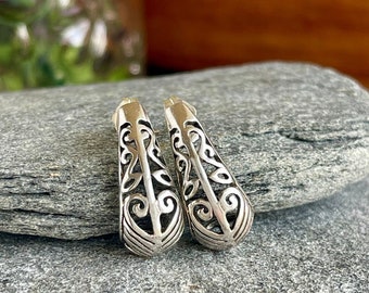 Half Hoop Heart Filigree Earrings, Free Gift Wrap