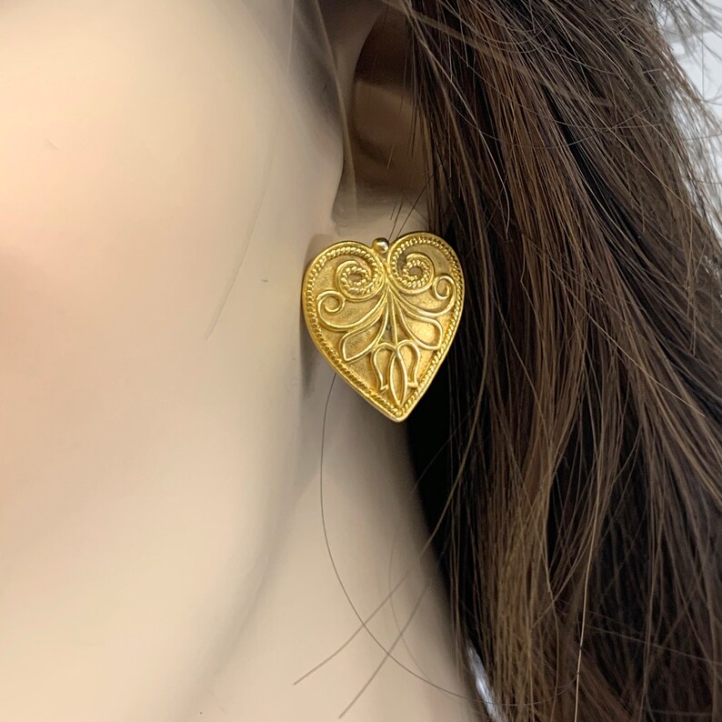 Gold Heart Earrings 24kt Gold Gilt Free Shipping and Free Etsy