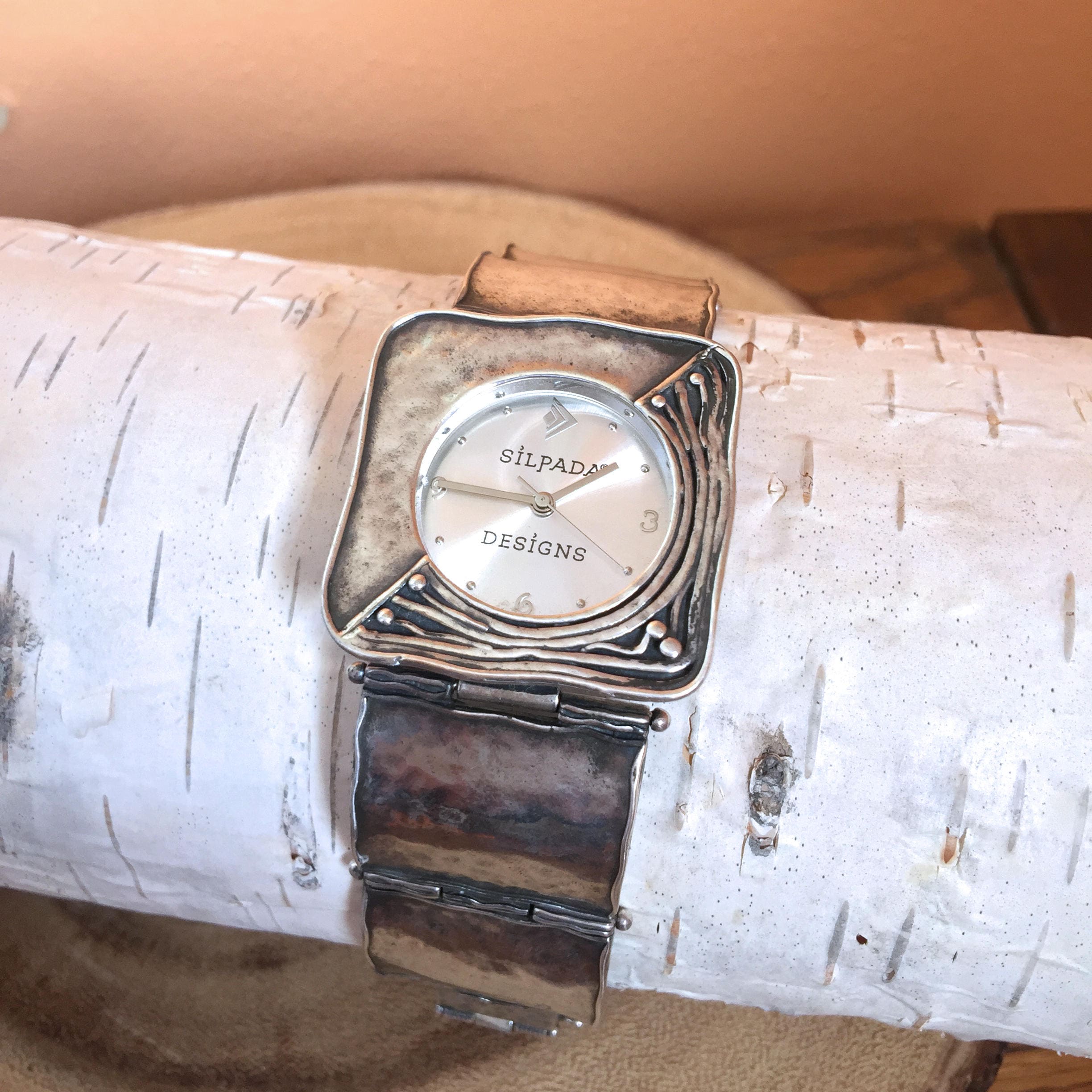 Vintage SILPADA Sterling Silver Square Panel Link Watch  display picture 3