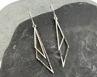 Handmade Triangle Earrings Textured Sterling Silver, Free Shipping and Gift Wrap