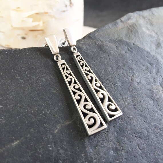 Sterling Silver Swirl Bar Earrings, Free Shipping