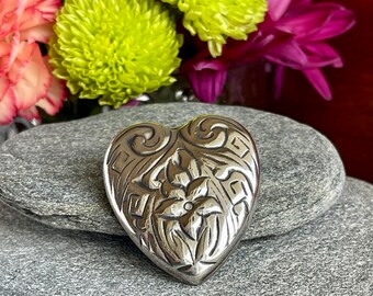 Vintage Taxco Silver Puffy Heart Pin, Free Gift Box & Shipping