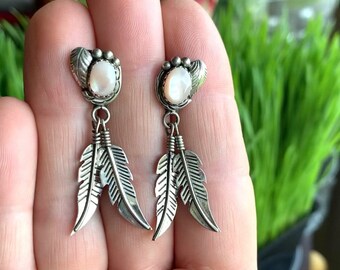 Navajo Silver Feather Earrings, Free Gift WrapHoliday Gift