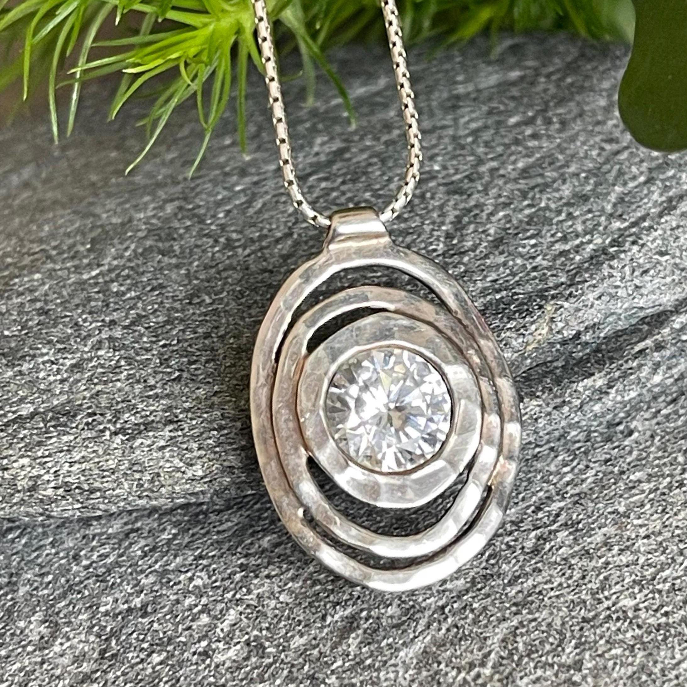 Collana Girocollo Ovale In Argento 925 Con Zircone - Silpada N1338 17 Pollici - Foto 2