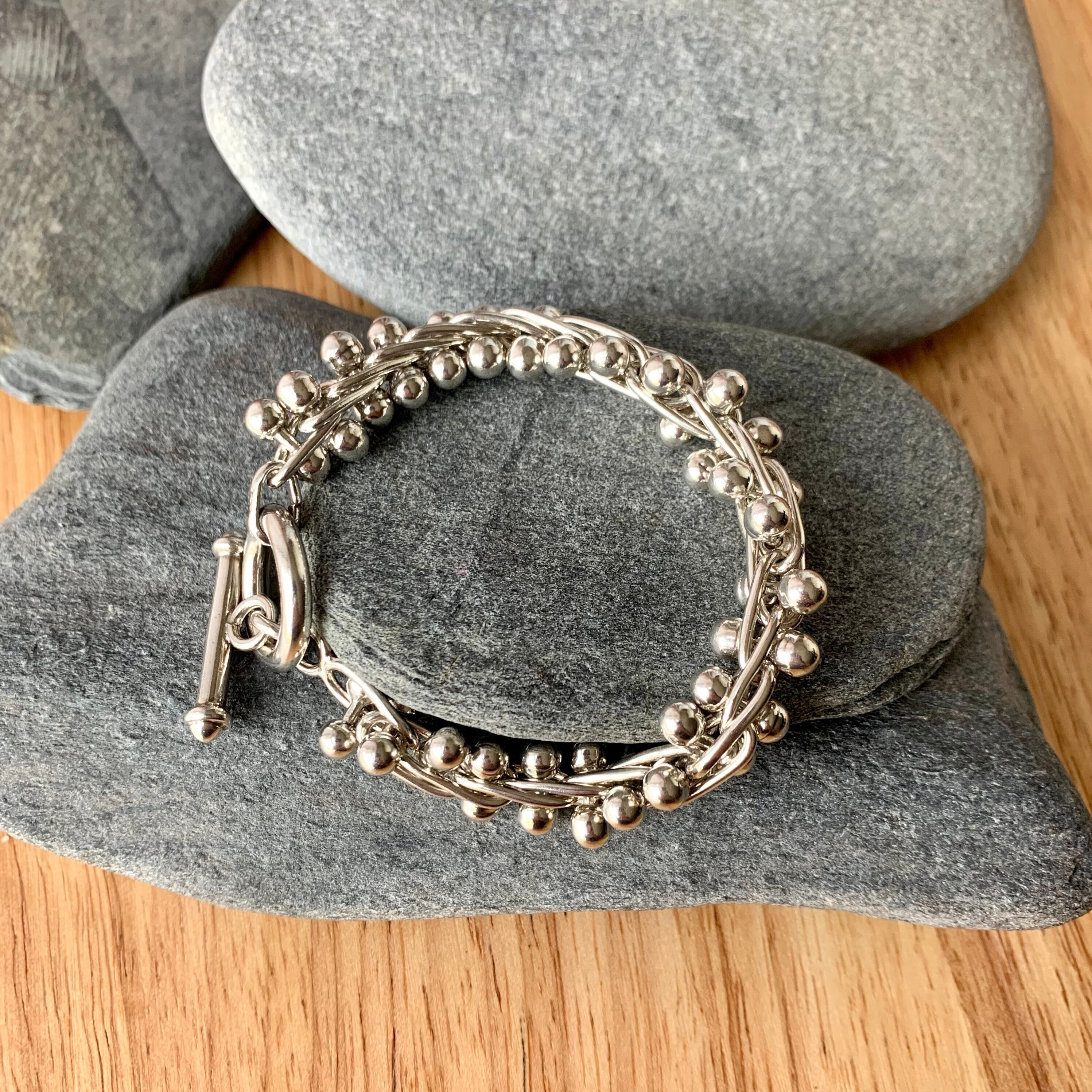 VINTAGE Heavy Sterling Silver Barbell Chain Bracelet