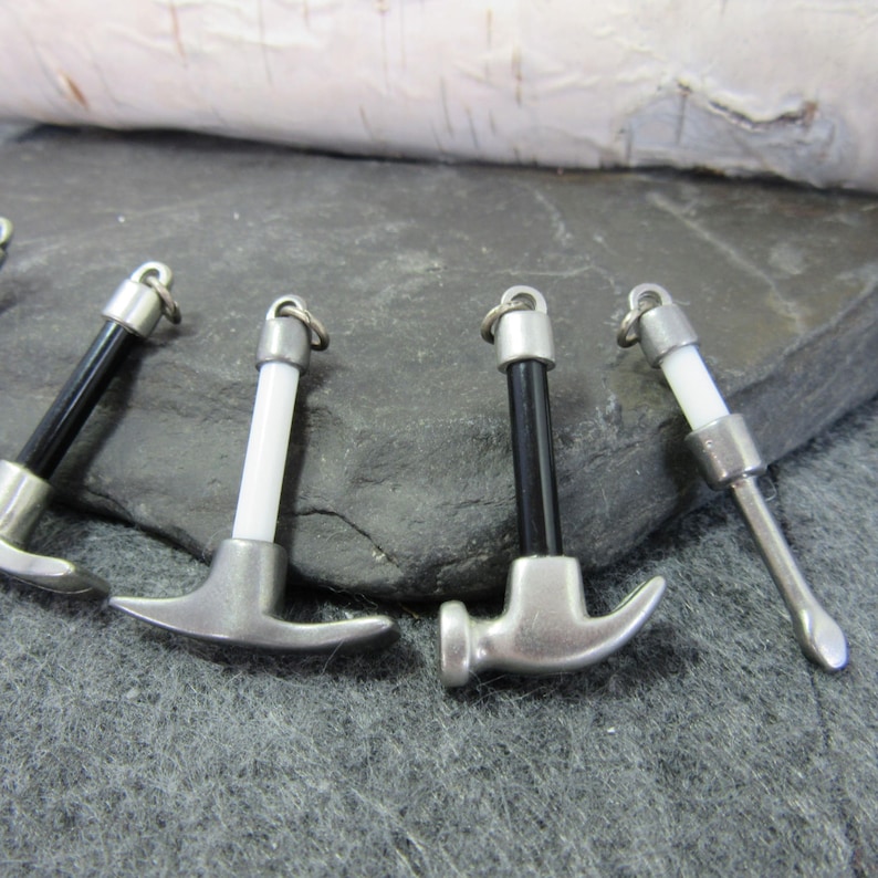 Black Pendants Jewelry Lot Hammer Resale Wrench New White 10 Tool Pendants Pick Ax Flat Head Screwdriver Plastic Pewter
