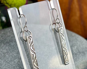 Handmade Silver Wave Bar Earrings, Free Shipping and Gift Wrap