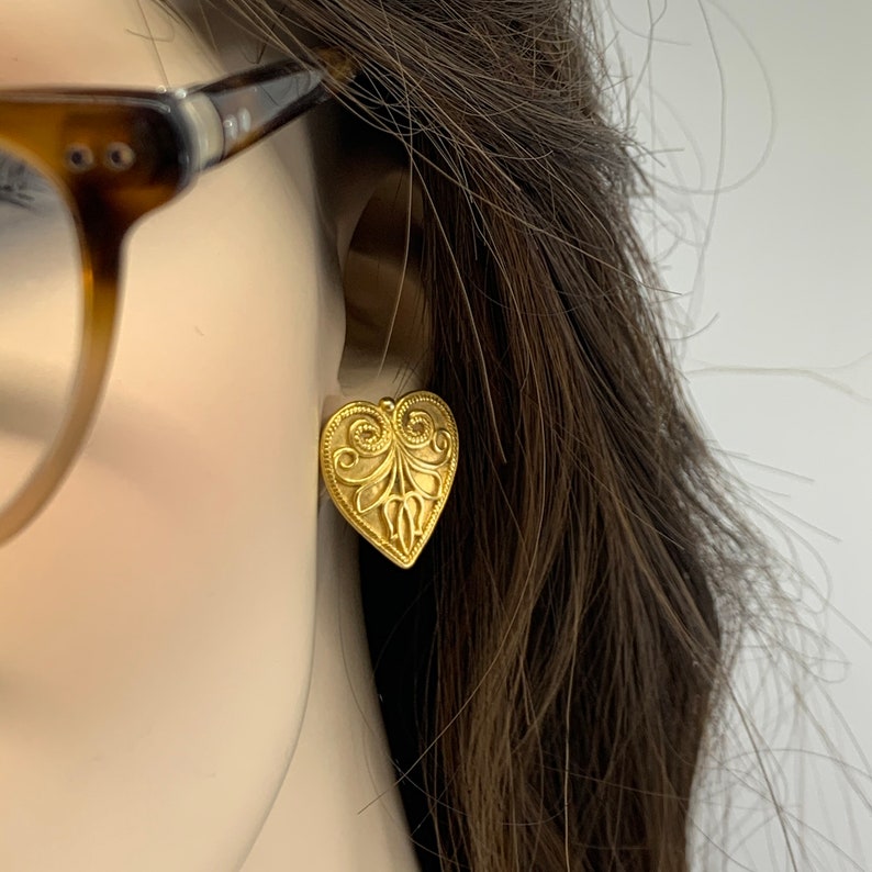 Gold Heart Earrings 24kt Gold Gilt Free Shipping and Free Etsy