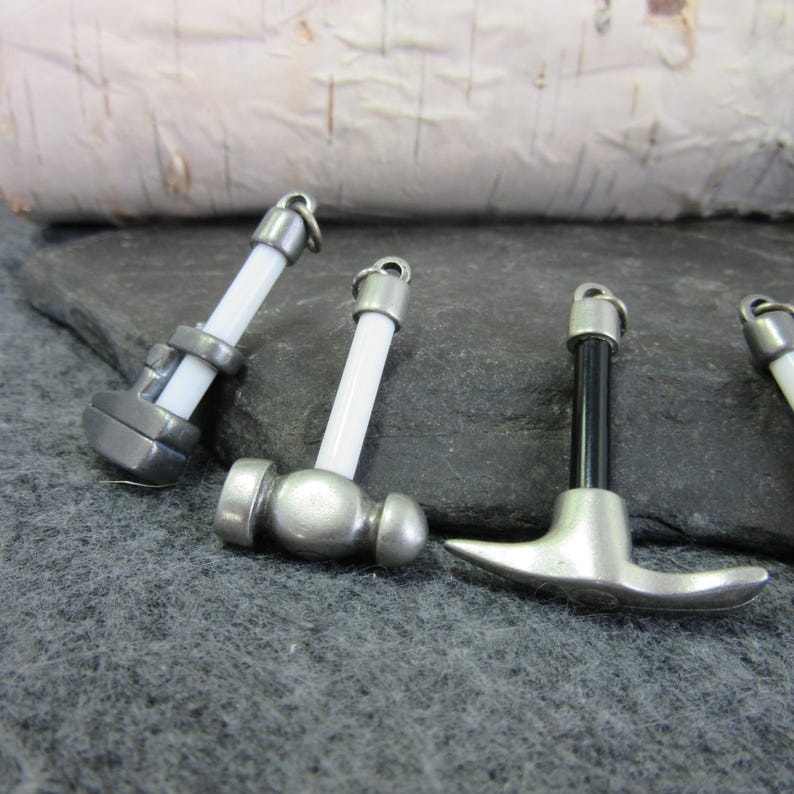 Black Pendants Jewelry Lot Hammer Resale Wrench New White 10 Tool Pendants Pick Ax Flat Head Screwdriver Plastic Pewter
