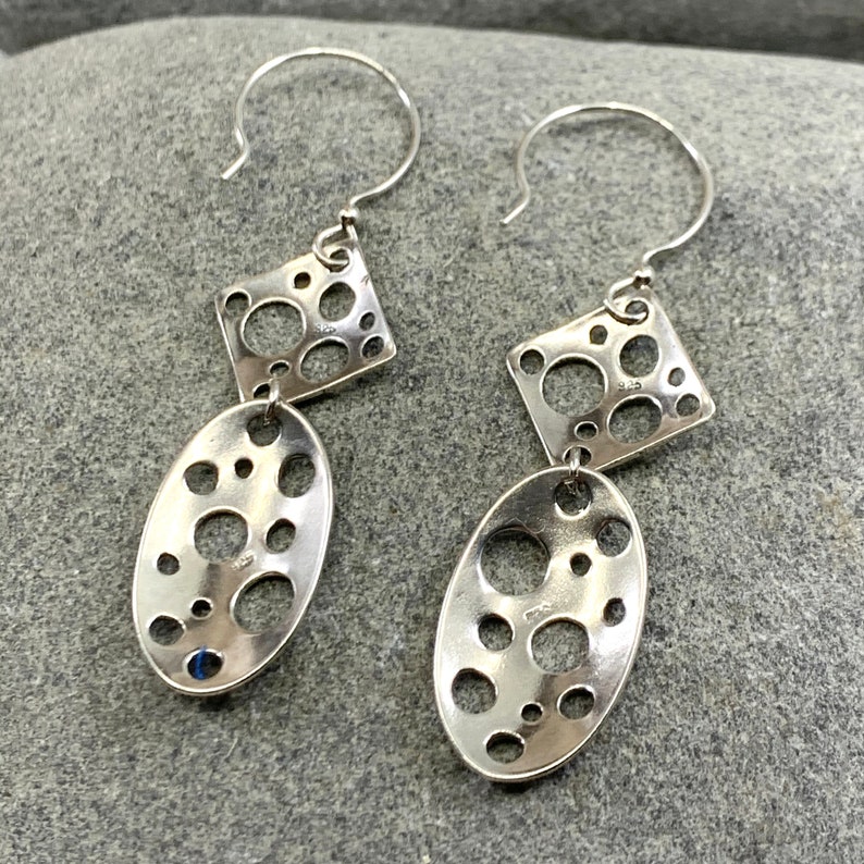 Sterling Silver Geometric Earrings, Square and Oval, Free Gift Wrap & Shipping image 4