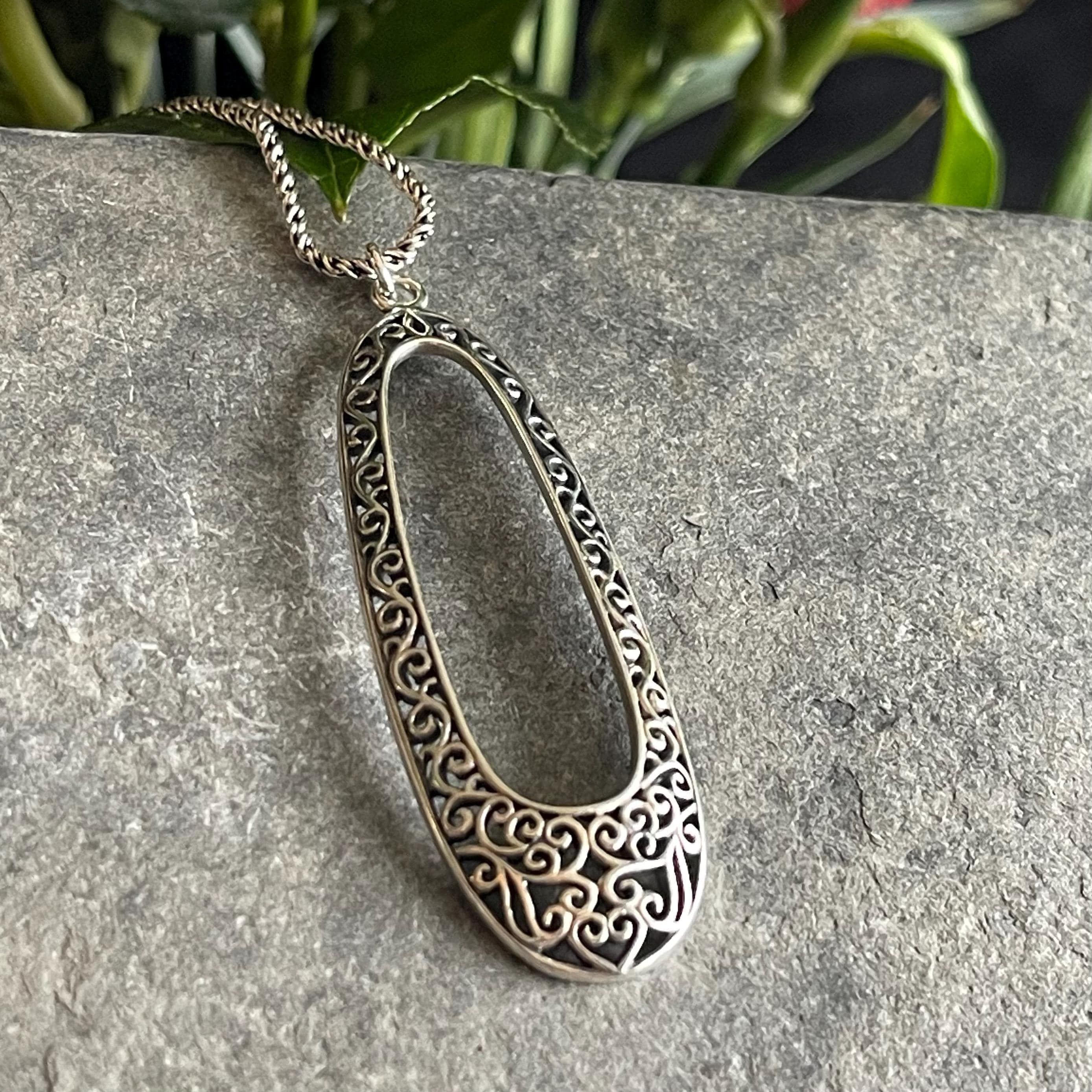 Silpada Sterling Silver Scroll Locket Pendant, Engravable  Silpada Oval Scroll Necklace main image 1