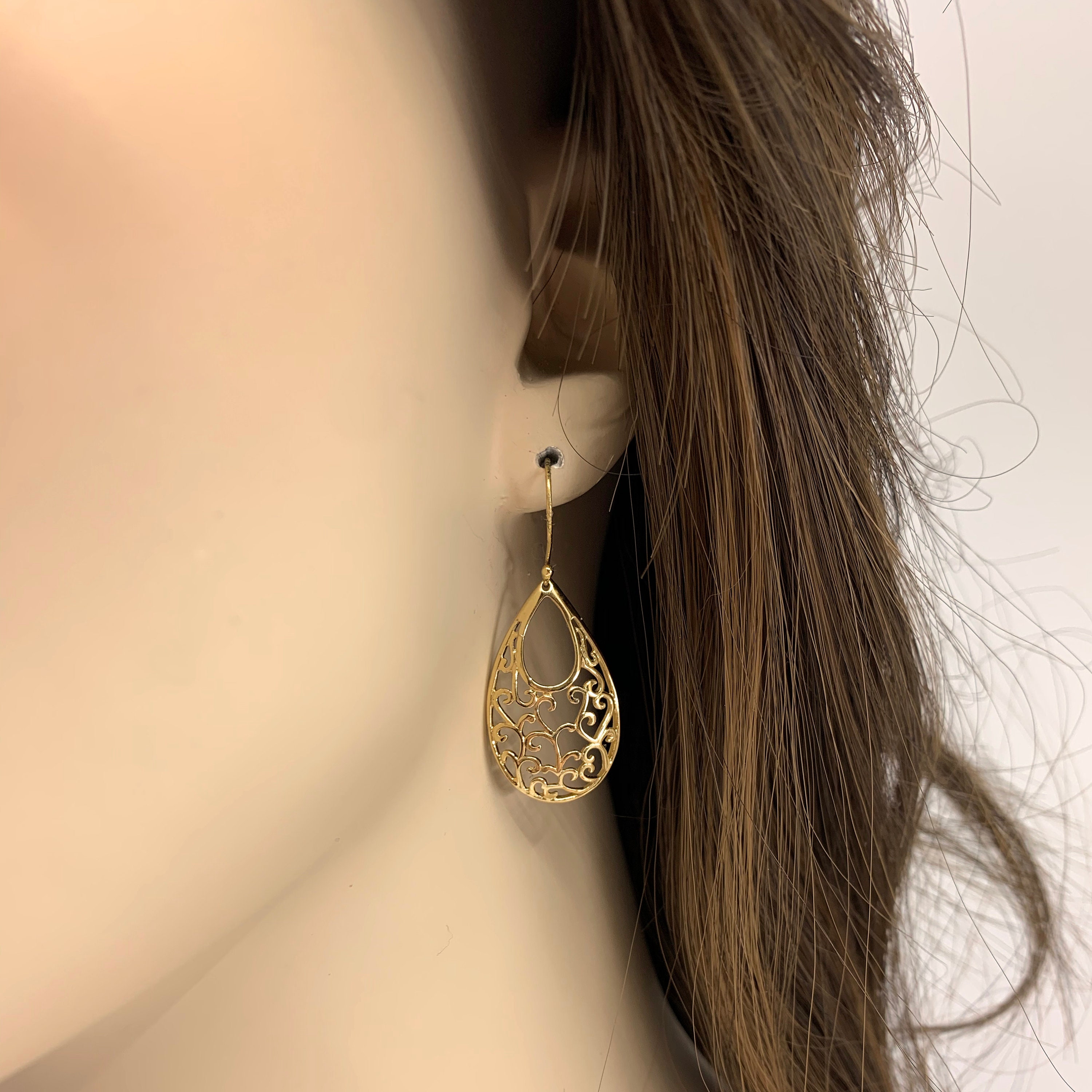 Delicate Gold Plated Filigree Drop Earrings Etsy Singapore