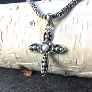Vintage SILPADA Sterling Silber Perle Kreuz mit optionaler 17 &quot;Popcorn Kette, N1106, Kostenlose Kostenlose Geschenkverpackung