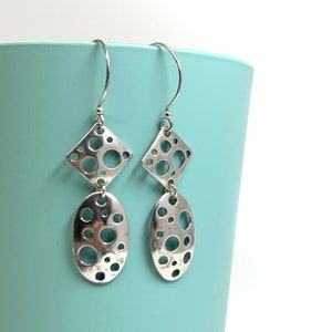 Sterling Silver Geometric Earrings, Square and Oval, Free Gift Wrap & Shipping image 1