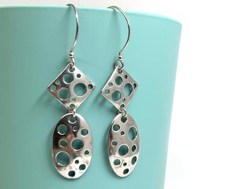 Sterling Silver Geometric Earrings, Square and Oval, Free Gift Wrap & Shipping