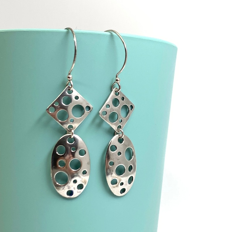Sterling Silver Geometric Earrings, Square and Oval, Free Gift Wrap & Shipping image 1