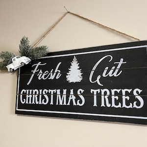 Christmas tree Sign with evergreen boughs and vintage truck