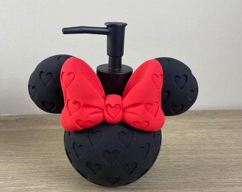 Red and Black Minnie Mouse hand soap/ lotion dispenser, bathroom decor, Disney
