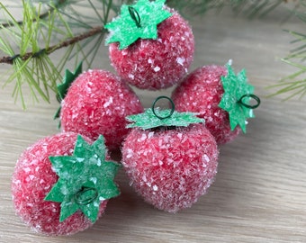 Spun cotton sugared strawberry ornament