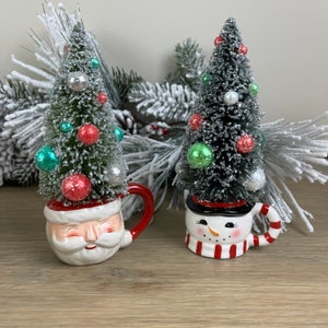 Vintage inspired Santa or Snowman mug decor