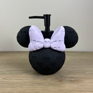 Purple and Black Minnie Mouse hand soap/ lotion dispenser, bathroom decor, Disney