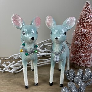 Light Blue Glittered Fawn, Tabletop Display, vignettes, pastel Christmas,