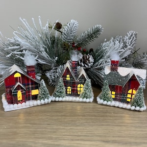 Christmas Village, Plaid house, light up house, putz house