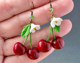 Funny Cherry Earrings Berry drop earrings Realistic cherry earrings Handmade jewelry Food earring Cute gift for her Birthday gift Mini berry