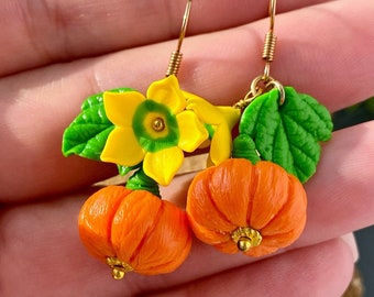 Cute Pumpkin Earrings Thanksgiving earrings Halloween gift for her Orange earrings Bright autumn earrings Harvest jewelry Fall earrings